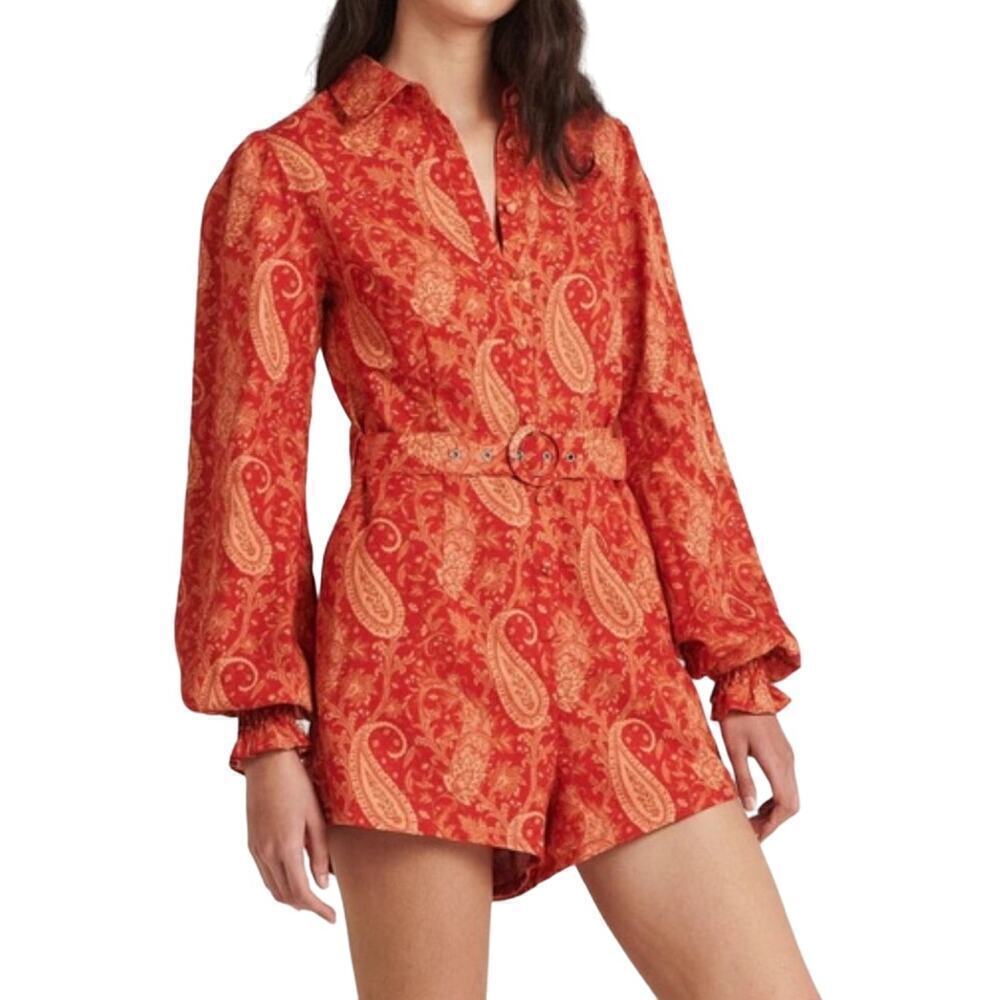 Charlie Holiday Anthropologie Gisele Playsuit Romper Terracotta Paisley 4 Small